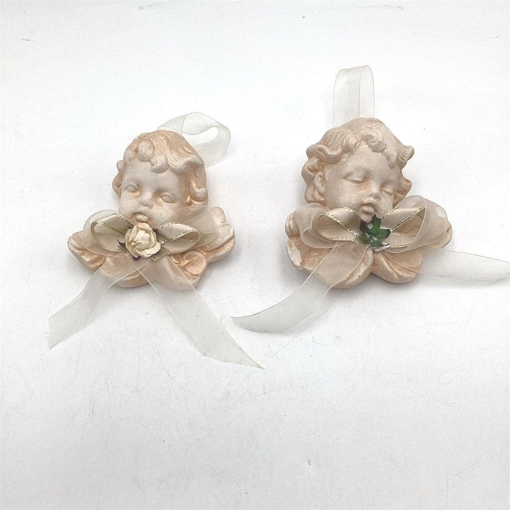 Vintage‎ Ceramic Cherub Wall Hanging Ornaments Set of 2 Multi-color